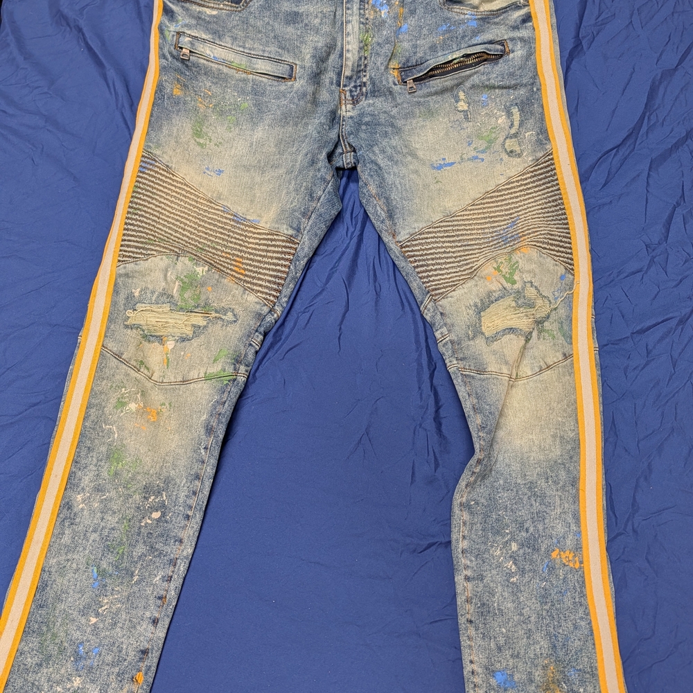 Jordan Distressed Blue Skinny Jeans with Orange Stripes